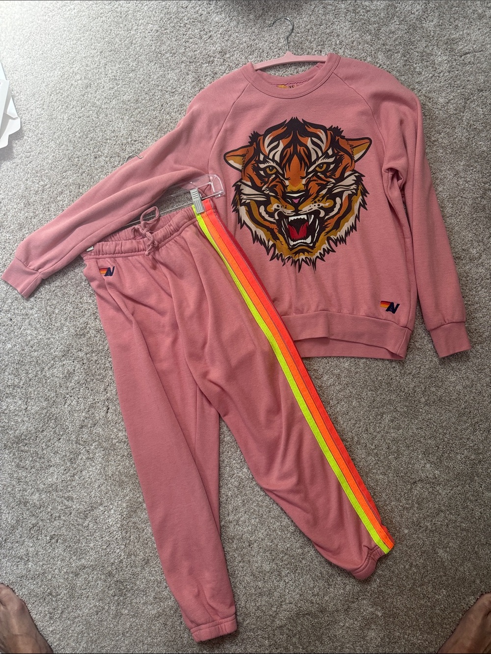 Aviator Nation PeachTiger Sweatshirt with Neon-Trim Joggers XS set